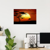 Poster kangourou au coucher du soleil (Bureau à domicile)