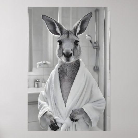 Poster Kangourou en robe de chambre imprimé, salle de bai (Devant)