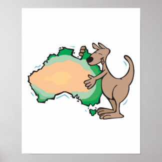 Poster kangourou mignon serrant l'australie