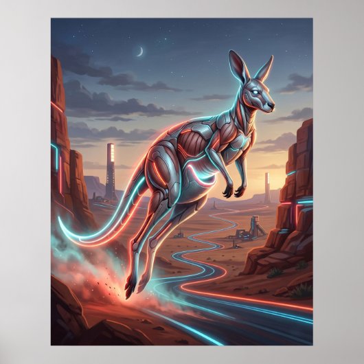 Poster Kangourou Rouge Néon Outback (Devant)