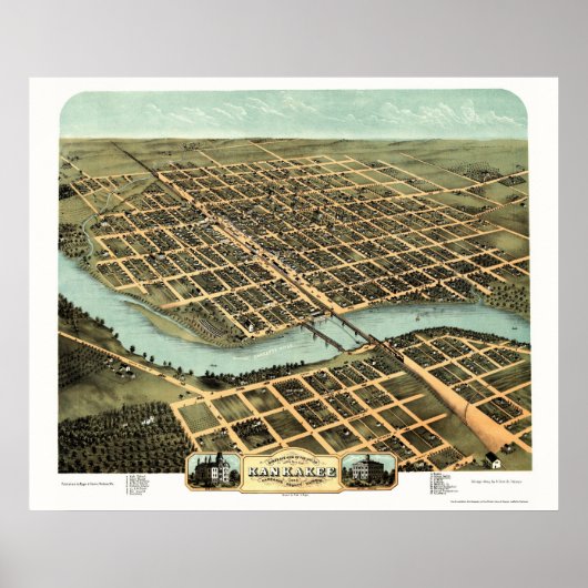 Poster Kankakee, IL Carte panoramique - 1869 (Devant)
