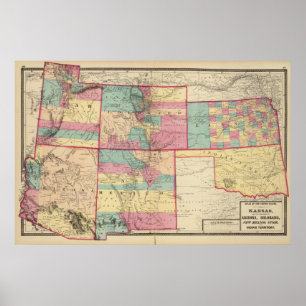Poster Kansas, Arizona, Colorado, Nouveau-Mexique et Utah