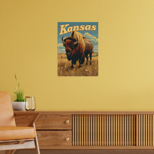 Poster Kansas Bison Vintage