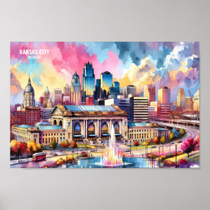 Poster Kansas City Missouri USA Travel Places aquarelle