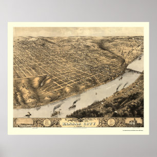 Poster Kansas City, MO Carte panoramique - 1869