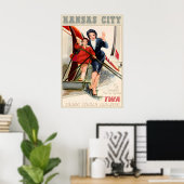Poster Kansas City TWA Trans World Airlines New Retro (Bureau à domicile)