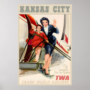 Poster Kansas City TWA Trans World Airlines Nouvelle Rétr