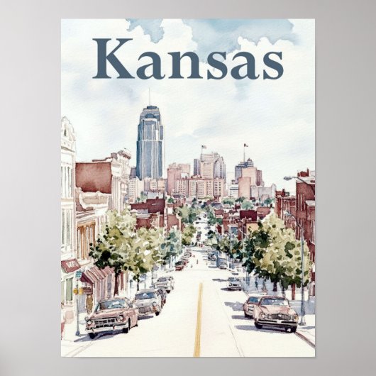 Poster Kansas City Watercolor Peinture Voyage (Devant)