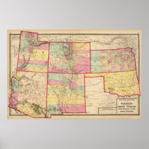 Poster Kansas et Arizona, Colorado, Nouveau-Mexique, Utah