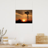 Poster Kansas Golden Sunset avec silhouette de moulin à v (Cuisine)