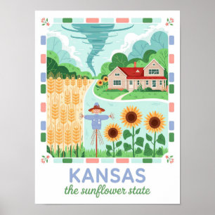 Poster Kansas Sunflower State USA Summer Travel