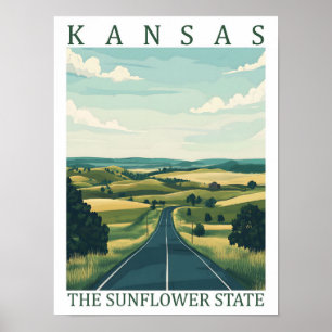 Poster Kansas Sunflower State USA Travel Place