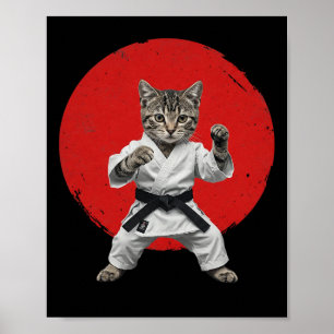 Poster Karate Cat Black Belt Funny Martial Arts Judo Japa