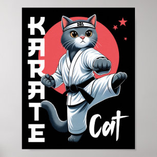 Poster Karate Cat Gi Black Belt Martial Arts Kick Feline