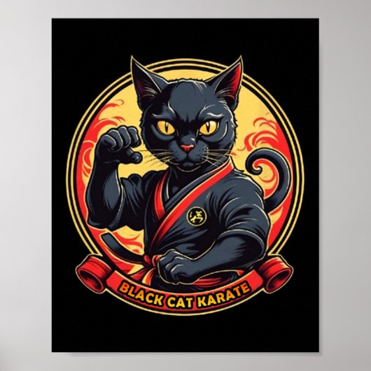 Poster Karaté De Chat Noir Pour Hommes Femmes Enfants (Devant)