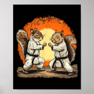 Poster Karate Écureuil Kickboxing Arts Martiaux Kung Fu