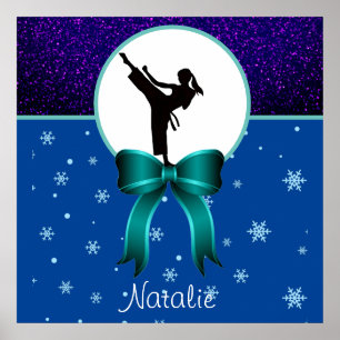 Poster Karate Girls Parties scintillant et Bow Snowflake