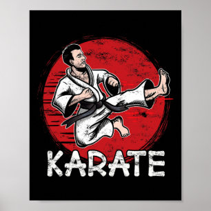 Poster Karate Grunge Design Man Faire Jump Kick Pour Kara