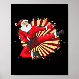 Poster Karate Kick Père Noël Judo Taekwondo Martial Arts 