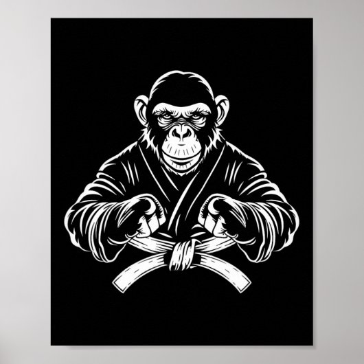 Poster Karate Monkey Dessin Kickboxing Jiu-jitsu Mixed ma (Devant)