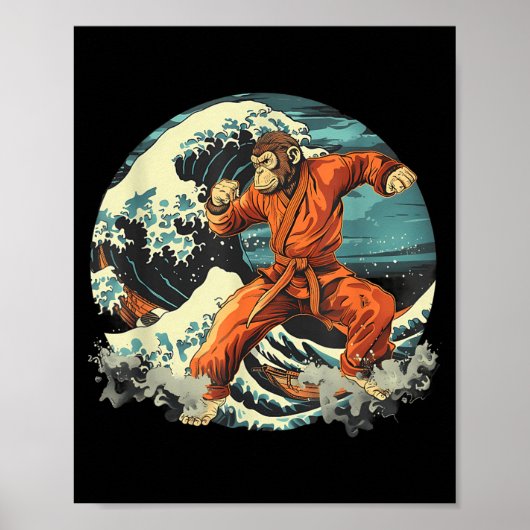 Poster Karate Monkey Waves Monkey Lover Taekwondo Martial (Devant)