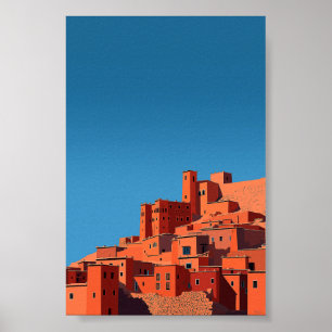 Poster Kasbah au sommet d'une colline marocaine - Art géo