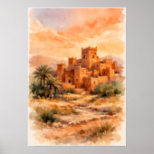 Poster Kasbah du désert marocain à l'aquarelle (Devant)