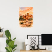 Poster Kasbah du désert marocain à l'aquarelle (Bureau à domicile)