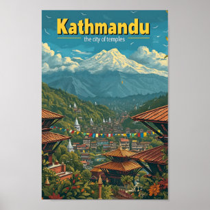Poster Kathmandu Nepal Vintage Art Illustration de voyage
