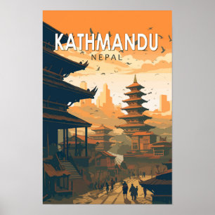 Poster Kathmandu Népal Voyage Art Vintage