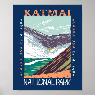 Poster Katmai Parc National Alaska Vintage en détresse