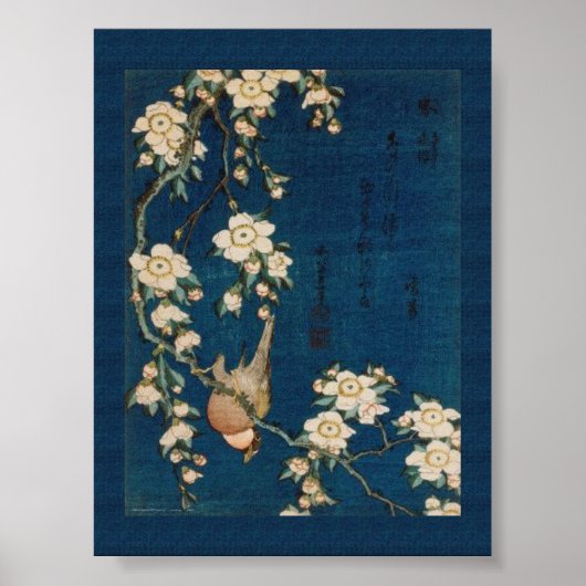 Poster Katsushika Hokusai 葛 飾 北 Goldfinch et Cherry Tree (Devant)