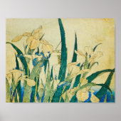 Poster Katsushika Hokusai-Blossoming Irises and Grasshopp (Devant)