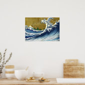 Poster Katsushika Hokusai - Colored Big Wave (Cuisine)