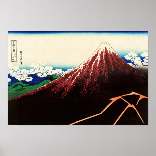 Poster Katsushika Hokusai - Éclairages sous le sommet (Devant)