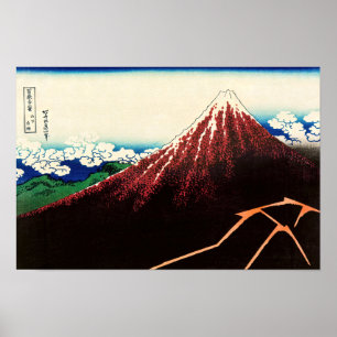 Poster Katsushika Hokusai - Éclairs sous le sommet