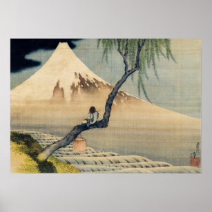 Poster Katsushika Hokusai - Garçon regardant le Mont Fuji