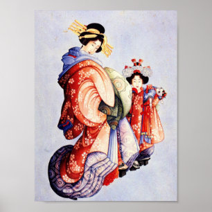 Poster Katsushika Hokusai—Oiran et Kamuro