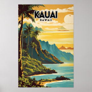 Poster Kauai Hawaii Nostalgic Retro Travel Art