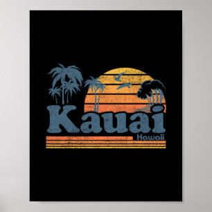 Poster Kauai Hawaii Plage Vintage Été Surf 70s Rétro