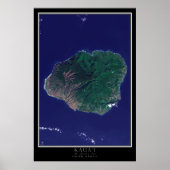 Poster Kauai Island Hawaii From Space Satellite Map (Devant)