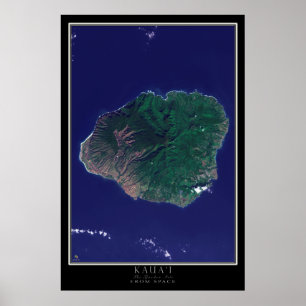 Poster Kauai Island Hawaii From Space Satellite Map