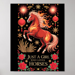 Poster Kawaii 2026 Année du Cheval Zodiaque Cowgirl Fortu