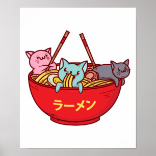 Poster Kawaii Anime Cat Funny Adorable Japanese Ramen