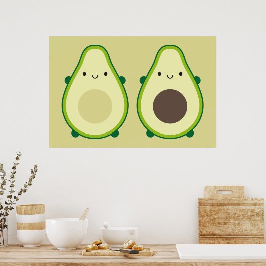 Poster Kawaii Avocado (Cuisine)