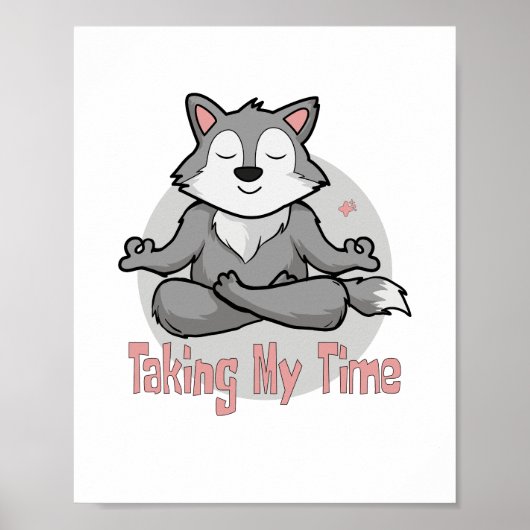 Poster Kawaii baby wolf faisant du yoga pose pour la médi (Devant)