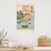 Poster Kawaii Beaver Ukiyo-e Print Funny Bathroom Japandi (Cuisine)