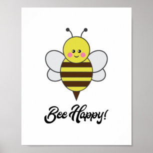 Poster Kawaii Bee Happy Cute Pun Bumblebee Honeybee