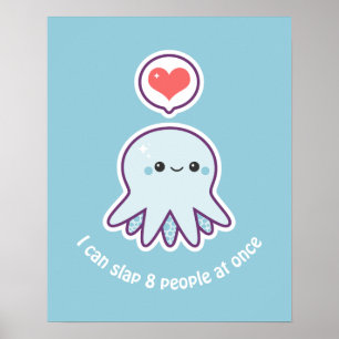 Poster Kawaii Bleu Octopus