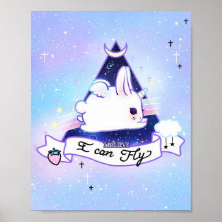 Poster Kawaii bunicorn - Je crois que je peux voler